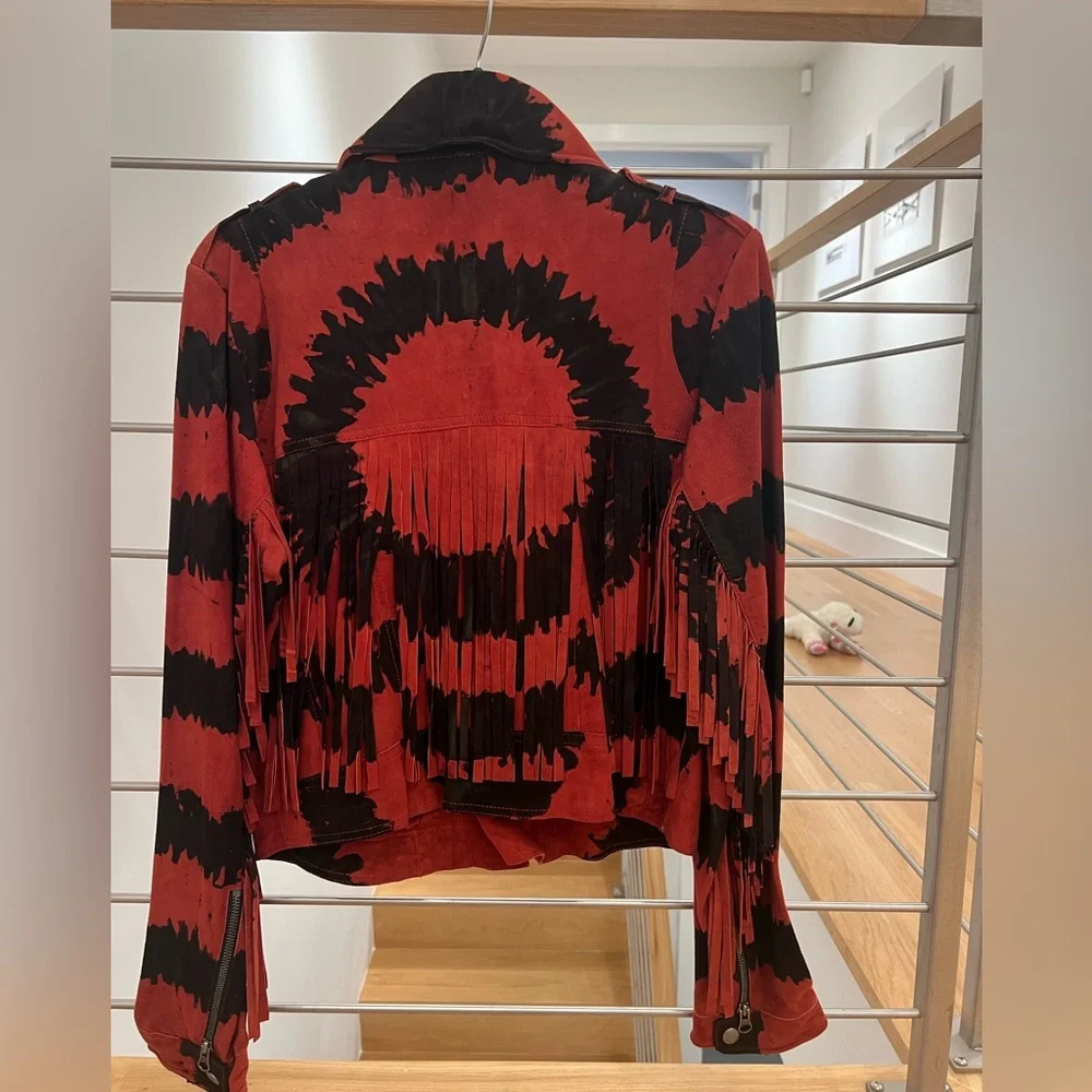 Rustic orange and black suede fringe jacket - Picture 3 of 6